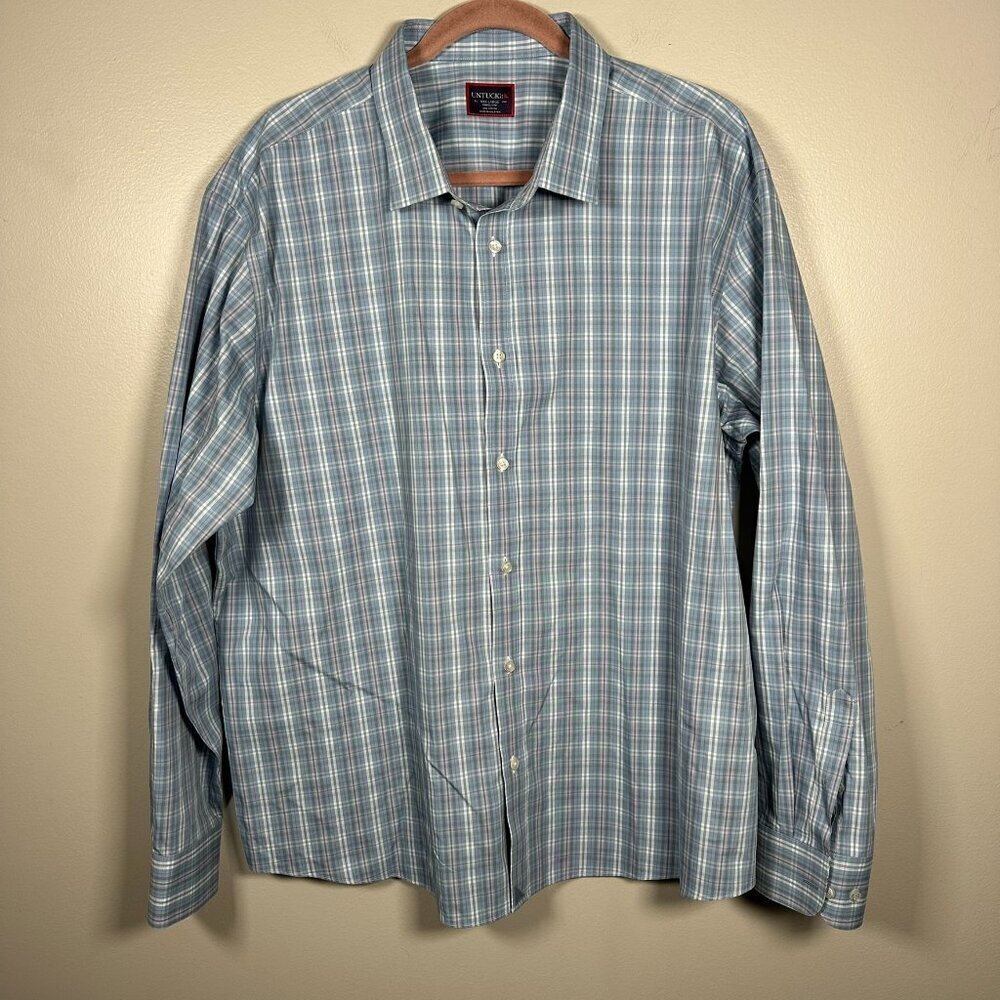 UNTUCKit Button Down Dress Shirt Mens Size 3X Blue Stripe Career Work